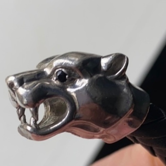 EFFY MEN’S BRACELET WOVEN LEATHER PANTHER BRACELET 925 SILVER TAKE A LOOK - Picture 6 of 9